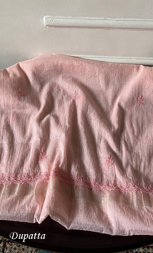 Women's Lakhnavi Handcrafted Mul Chanderi Unstitched Chikankari Full Suit Material - HONC0297193