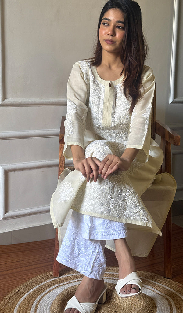 Naira Women's Lucknowi Handcrafted Cotton Chikankari Kurti - HONC0169053