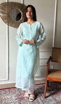 Nyra Women's Lakhnavi Handcrafted Linen Cotton Chikankari Kurti - HONC03607290