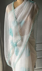 Load image into Gallery viewer, Women&#39;s Lucknowi Handcrafted Pure Organza Silk Chikankari Saree - HONC0299230
