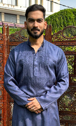 Load image into Gallery viewer, Men&#39;s Lucknowi Handcrafted Cotton Chikankari Kurta - HONC0321514
