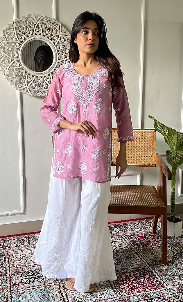 Ishani Women's Lakhnavi Handcrafted Mul Chanderi Chikankari Top - HONC0325406