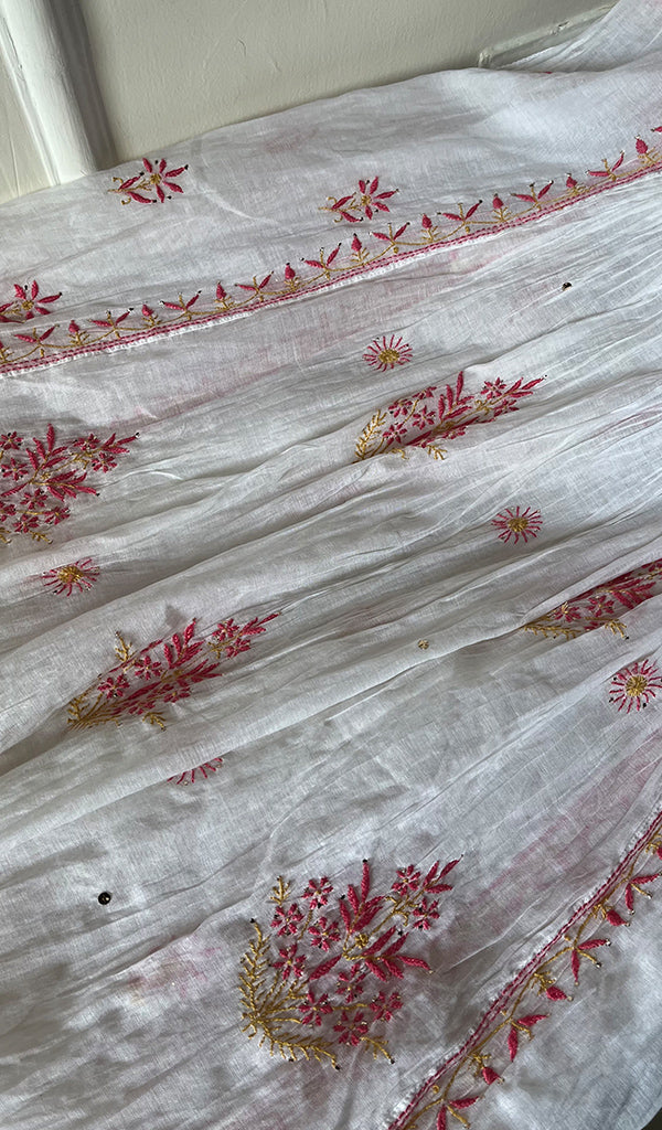 Women's Lakhnavi Handcrafted Mul Chanderi Semi - Stitched Kurta And Dupatta Set - HONC0266951