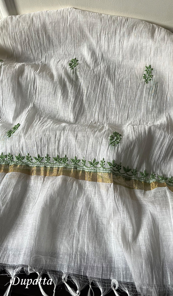 Women's Lakhnavi Handcrafted Mul Chanderi Kurta And Dupatta Set - HONC0263963