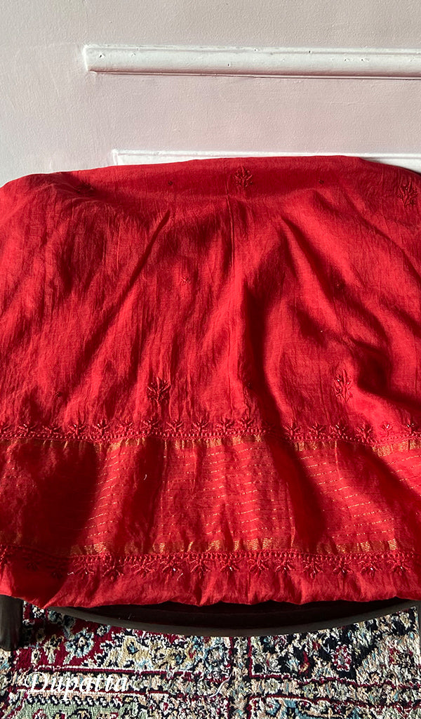 Women's Lakhnavi Handcrafted Mul Chanderi Unstitched Chikankari Full Suit - HONC0344342