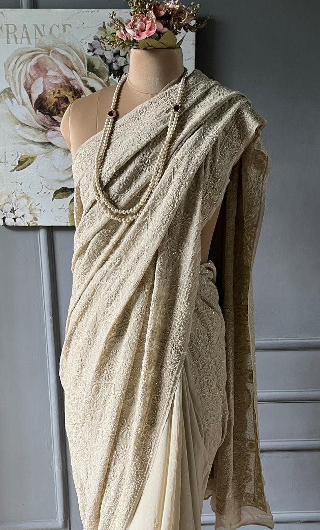 Women's Lakhnavi Handcrafted Pure Silk Georgette Chikankari - HONC0288394