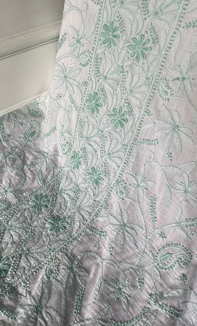 Women's Lakhnavi Handcrafted Cotton Chikankari Unstitched Kurti Fabric - HON0318050