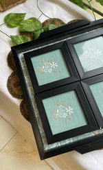 Load image into Gallery viewer, Handcrafted Chikankari Embroidered Wooden Coaster Set – (Set of 4) - HONC0313520
