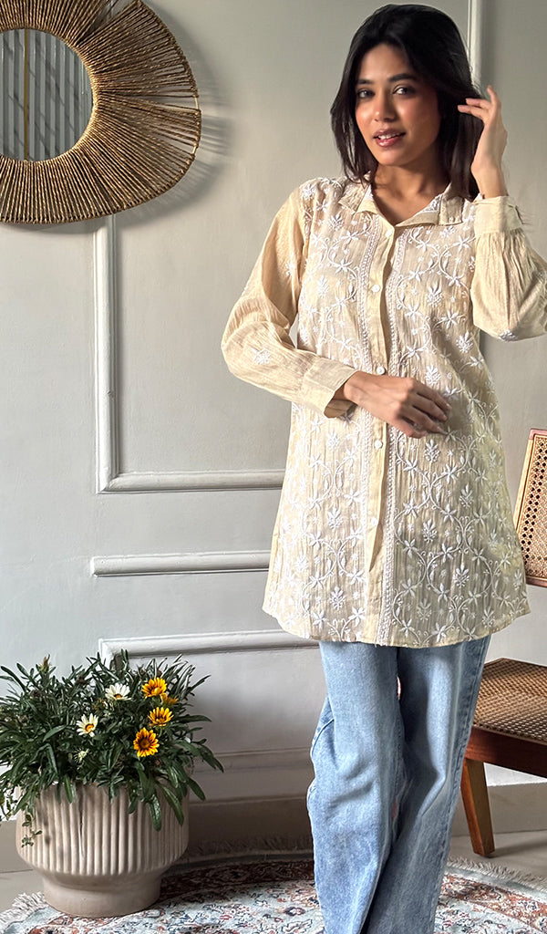 Women's Lakhnavi Handcrafted Tissue Chanderi Chikankari Top - HONC0348541