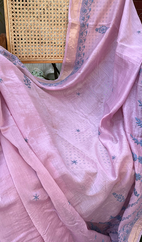 Women's Lakhnavi Handcrafted Mul Chanderi Chikankari Saree - HONC0273492