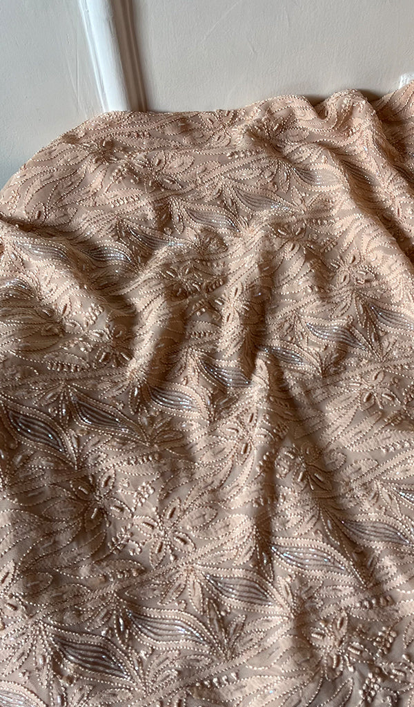 Women's Lakhnavi Handcrafted Viscose Georgette Chikankari Full Suit Material - HONC0267289