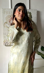 Load image into Gallery viewer, Women&#39;s Lucknowi Handcrafted Mul Chanderi Chikankari Kurti - HONC0308108

