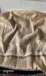 Load image into Gallery viewer, Women's Lakhnavi Handcrafted Tissue Chanderi Unstitched Chikankari Kurta And Dupatta Set - HONC0332082