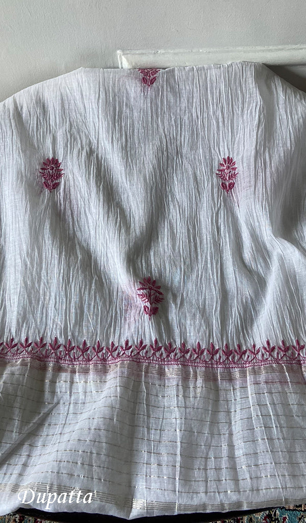 Women's Lakhnavi Handcrafted Mul Chanderi Semi - Stitched Angrakha And Dupatta Set - HONC0255359