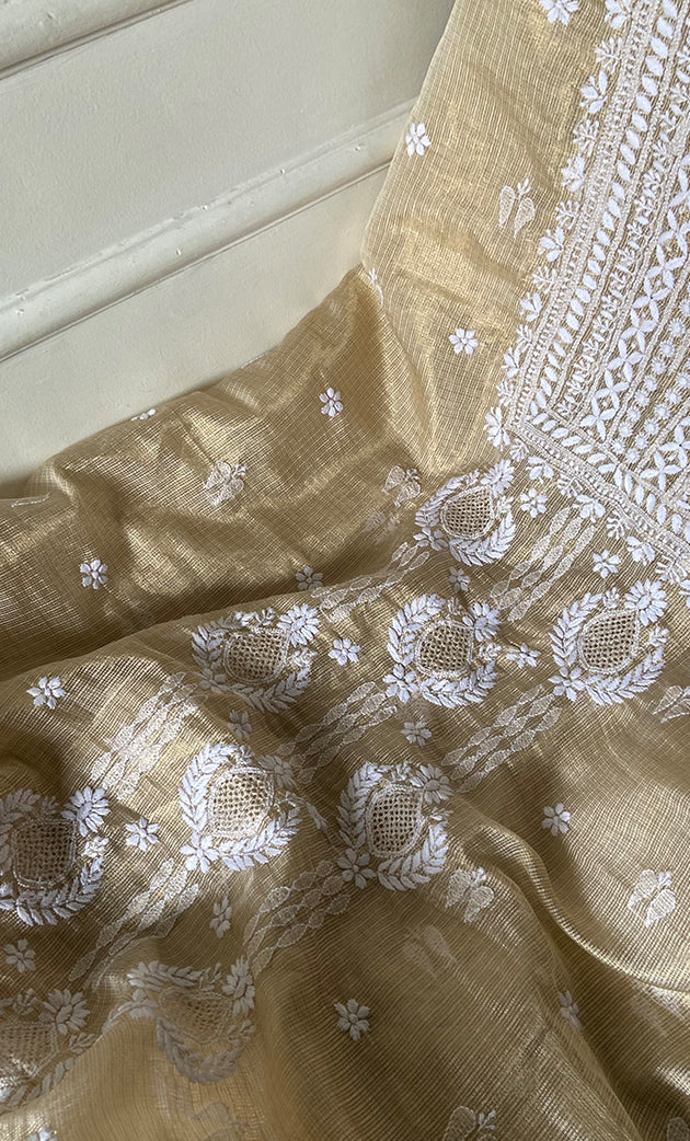 Women's Lucknowi Handcrafted Kota Chanderi Chikankari Kurta And Dupatta Set - HONC0314064