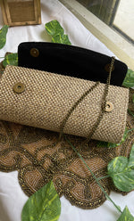 Load image into Gallery viewer, Embroidered Black &amp; Gold Hand Clutch - HONC0310077
