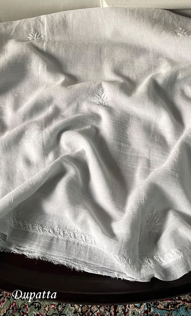 Women's Lakhnavi Handcrafted Unstitched Cotton Chikankari Kurta Dupatta Set - HONC0326101