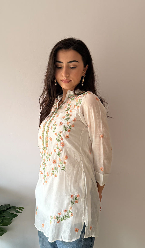 Sophia Women's Lakhnavi Handcrafted Mul Chanderi Chikankari Top - HONC0373010
