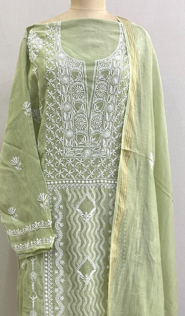 Women's Lakhnavi Handcrafted Mul Chanderi Semi - Stitched Kurta And Dupatta Set- HONC0194557