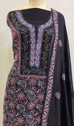 Load image into Gallery viewer, Women&#39;s Lakhnavi Handcrafted Pure Silk Georgette Chikankari Kurta And Dupatta Set- NC072927