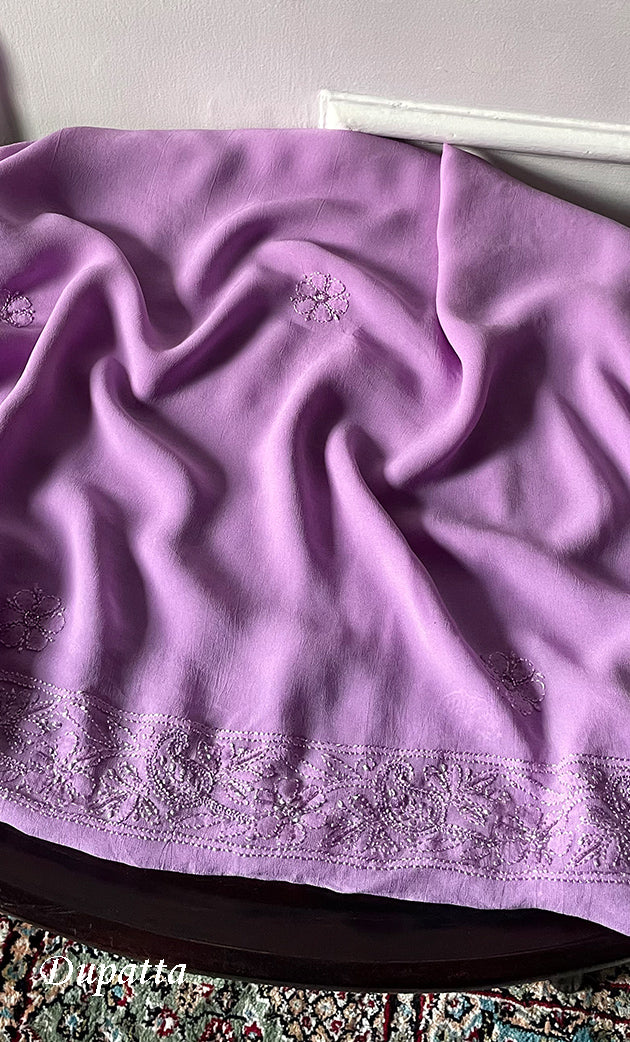 Women's Lakhnavi Handcrafted Viscose Georgette Chikankari Full Suit Material - HONC0299906