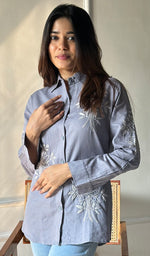 Load image into Gallery viewer, Women&#39;s Lucknowi Handcrafted Slub Cotton Chikankari Top - HONC0299099

