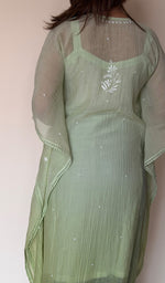 Women's Lucknowi Handcrafted Mul chanderi Chikankari Kaftan - HONC0390104