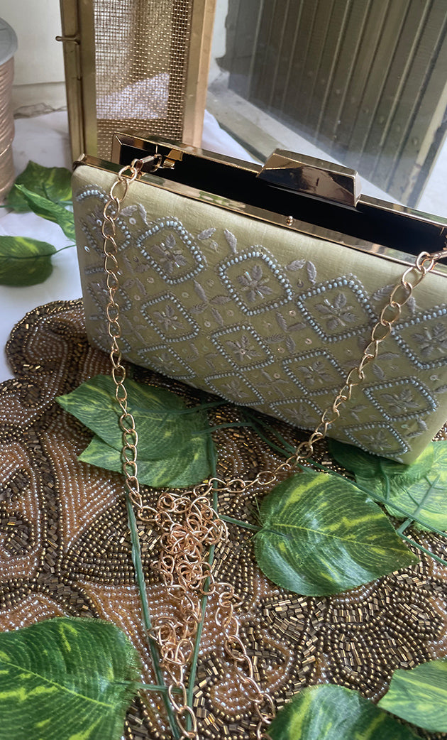 Beige Chikankari Embroidered Clutch - HONC0313605