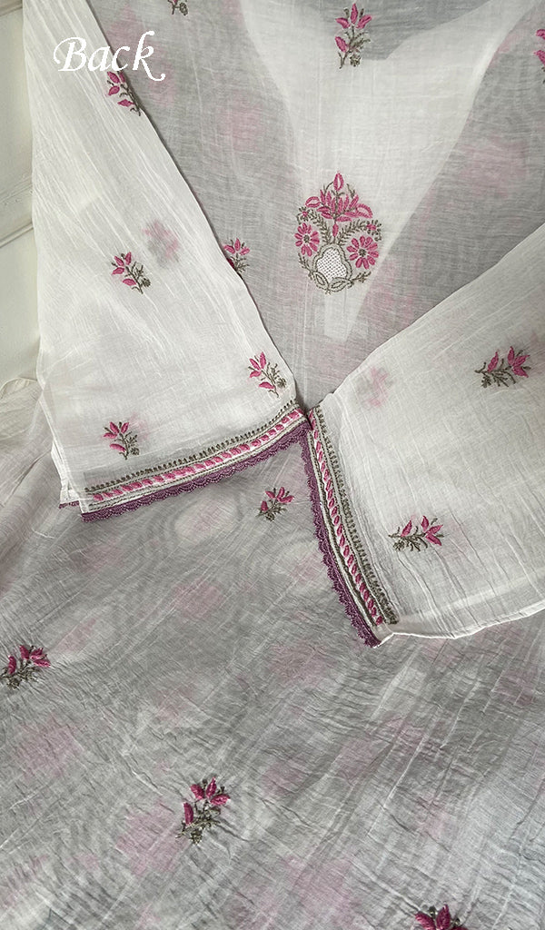 ‹› Women's Lakhnavi Handcrafted Mul Chanderi Semi - Stitched Kurta And Dupatta Set - HONC0365520