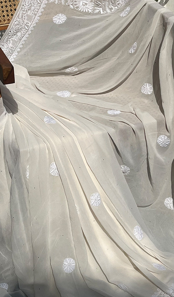 Women's Lakhnavi Handcrafted Pure Silk Georgette Chikankari - HONC0274174