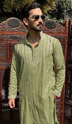 Men's Lucknowi Handcrafted Cotton Chikankari Kurta - HONC0101010
