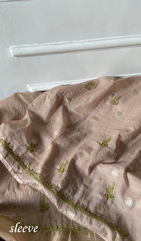 Lakhnavi Handcrafted Chanderi Silk Chikankari Full Suit Material - HONC0321898
