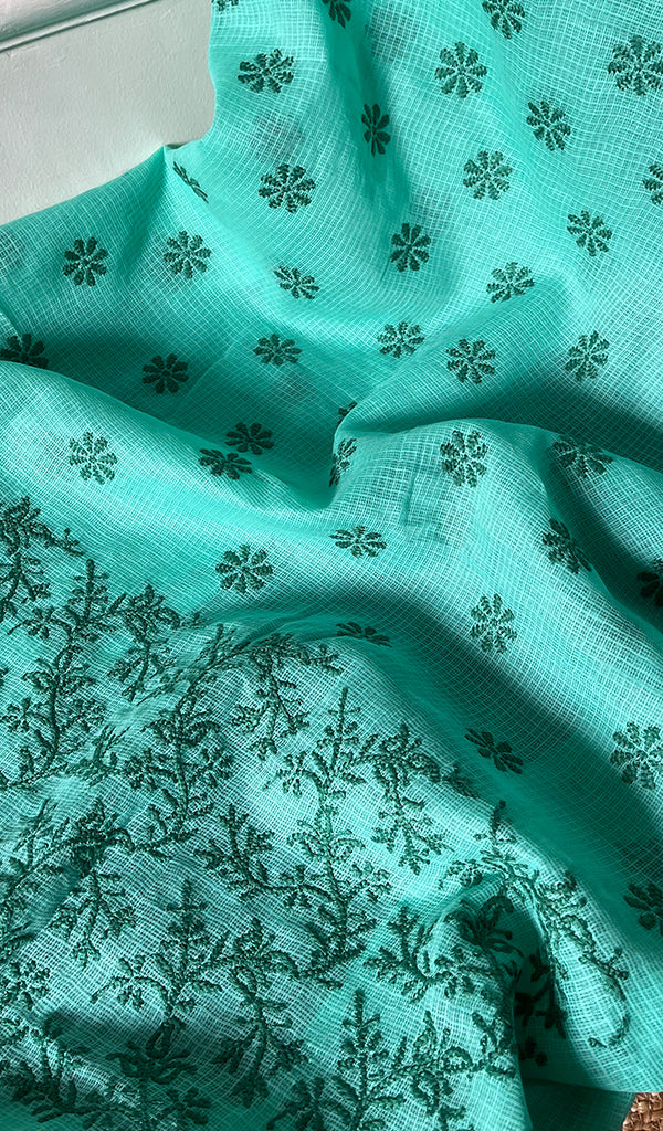 Women's Lakhnavi Handcrafted Kota Cotton Chikankari Unstitched Kurti Fabric - HONC031312