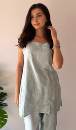 Load image into Gallery viewer, Amreena Women's Lakhnavi Handcrafted Chanderi Silk Chikankari Top And Pant Set - HONC0373442