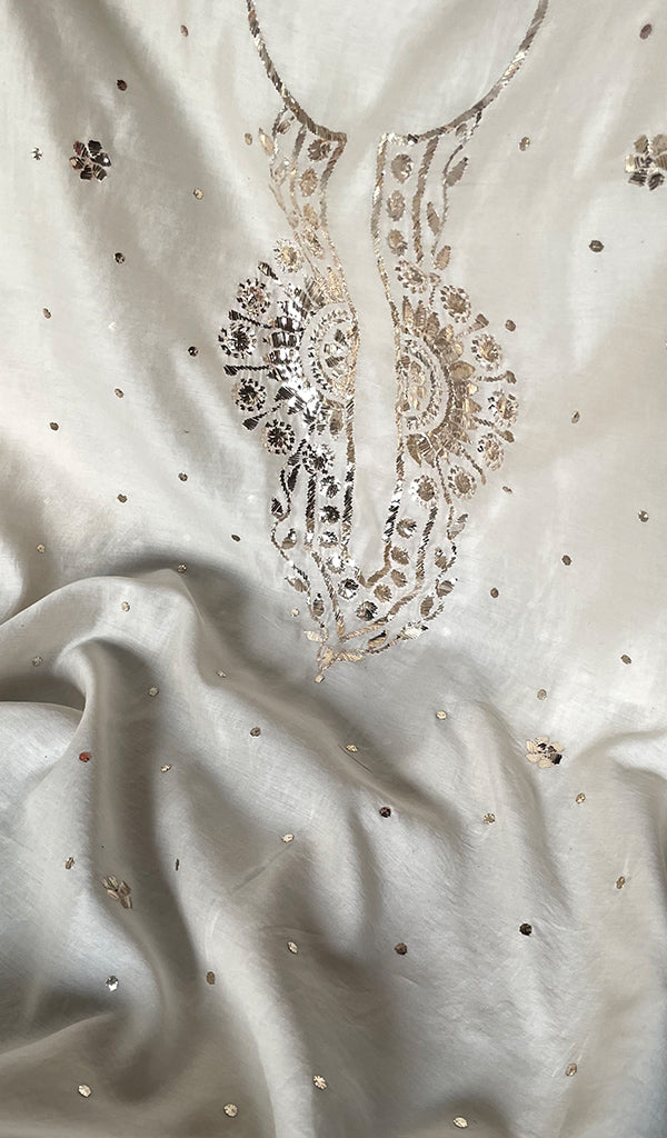 Women's Lucknowi Handcrafted Chanderi Silk Unstitched Chikankari Kurta and Dupatta Set- HONC0254109