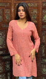 Load image into Gallery viewer, Women&#39;s Lucknowi Handcrafted Viscose Georgette Chikankari Top - HONC0227633
