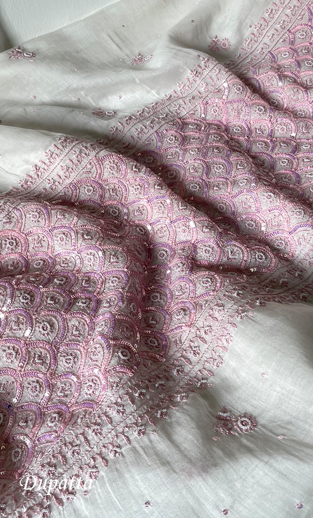 Women's Lakhnavi Handcrafted Mul Chanderi Unstitched Kurta And Dupatta Set- HONC0321260