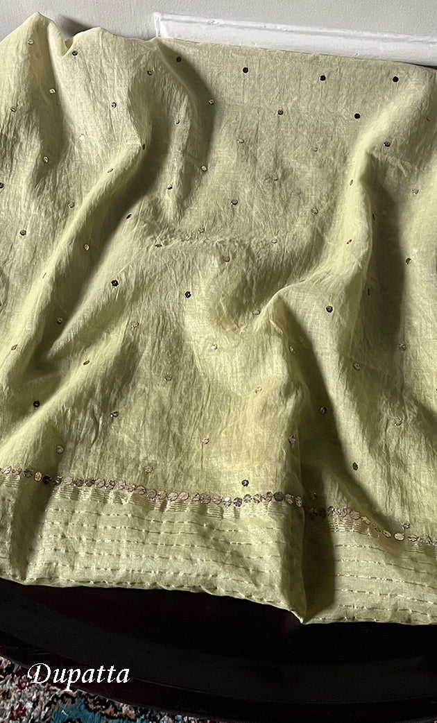 Women's Lakhnavi Handcrafted Mul Chanderi Unstitched Chikankari Full Suit Material - HONC0328514