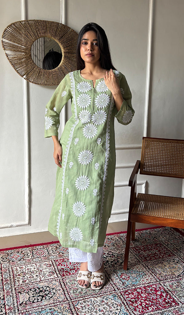 Women's Lakhnavi Handcrafted Kota Cotton Chikankari Kurti - HONC0360433