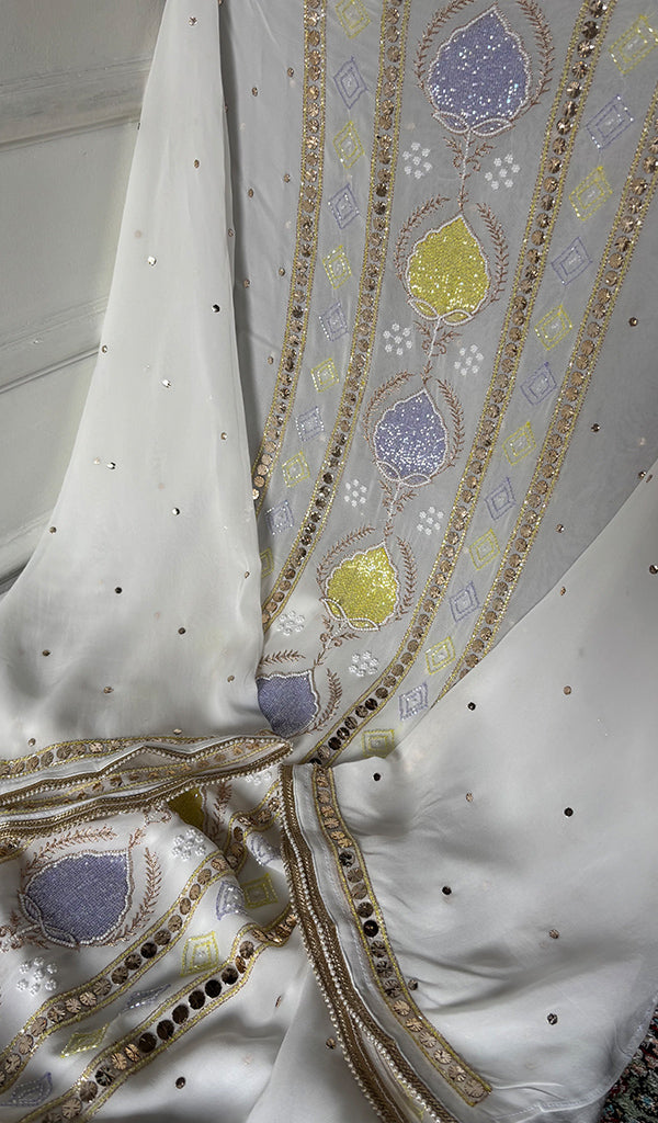 Women's Lucknowi Handcrafted Viscose Georgette Unstitched Chikankari Kurta and Dupatta Set- HONC0329580