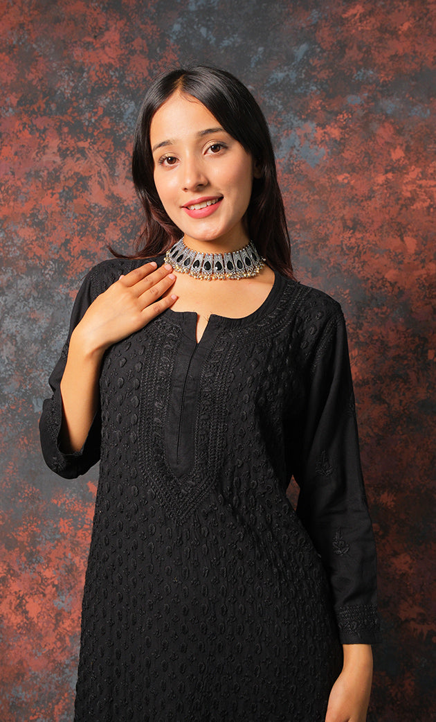 Women's Lucknowi Handcrafted Modal Cotton Chikankari Kurti - HONC0327115