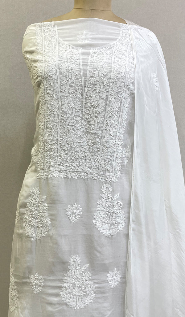 Women's Lakhnavi Handcrafted Muslin Chikankari Kurta And Dupatta Set - HONC0202587