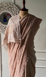 Load image into Gallery viewer, Women's Lakhnavi Handcrafted Pure Silk Georgette Chikankari Saree - HONC00327291