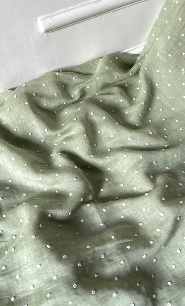 Women's Lakhnavi Handcrafted Mul Chanderi Unstitched Chikankari Full Suit Material - HONC0311949