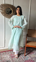 Nyra Women's Lakhnavi Handcrafted Linen CottonChikankari Kurti - HONC0264764