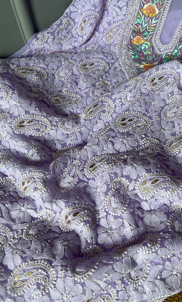Women's Lucknowi Handcrafted Faux-Georgette Chikankari Suit Material - HONC0291931
