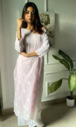 将图像加载到图库查看器中， Women&#39;s Lucknowi Handcrafted Cotton Chikankari Long Kurti - HONC0325932
