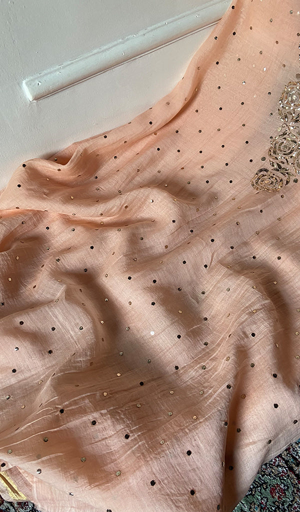 Women's Lakhnavi Handcrafted Mul Chanderi Unstitched Kurta And Dupatta Set - HONC0322420