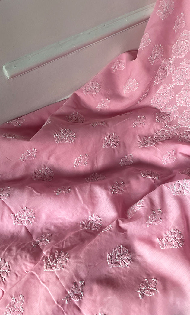 Women's Lakhnavi Handcrafted Unstitched Cotton Chikankari Suit Material - HONC0316592