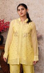 Load image into Gallery viewer, Women's Lucknowi Handcrafted Mul Chanderi Stitched Chikankari Kurta And Plazzo Set- HONC0318573